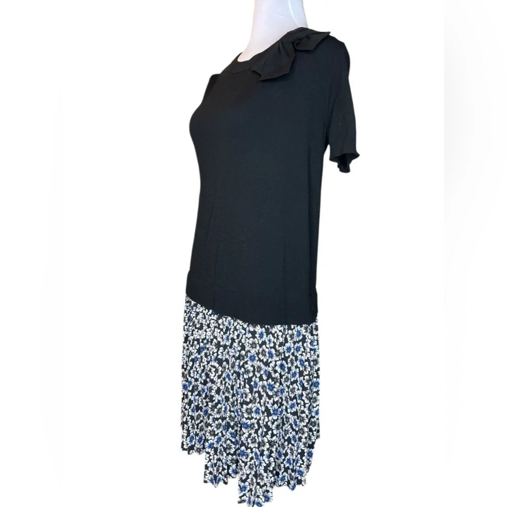Kate Spade Black Navy Floral Pleated Hollyhock Skirt Dress Size S